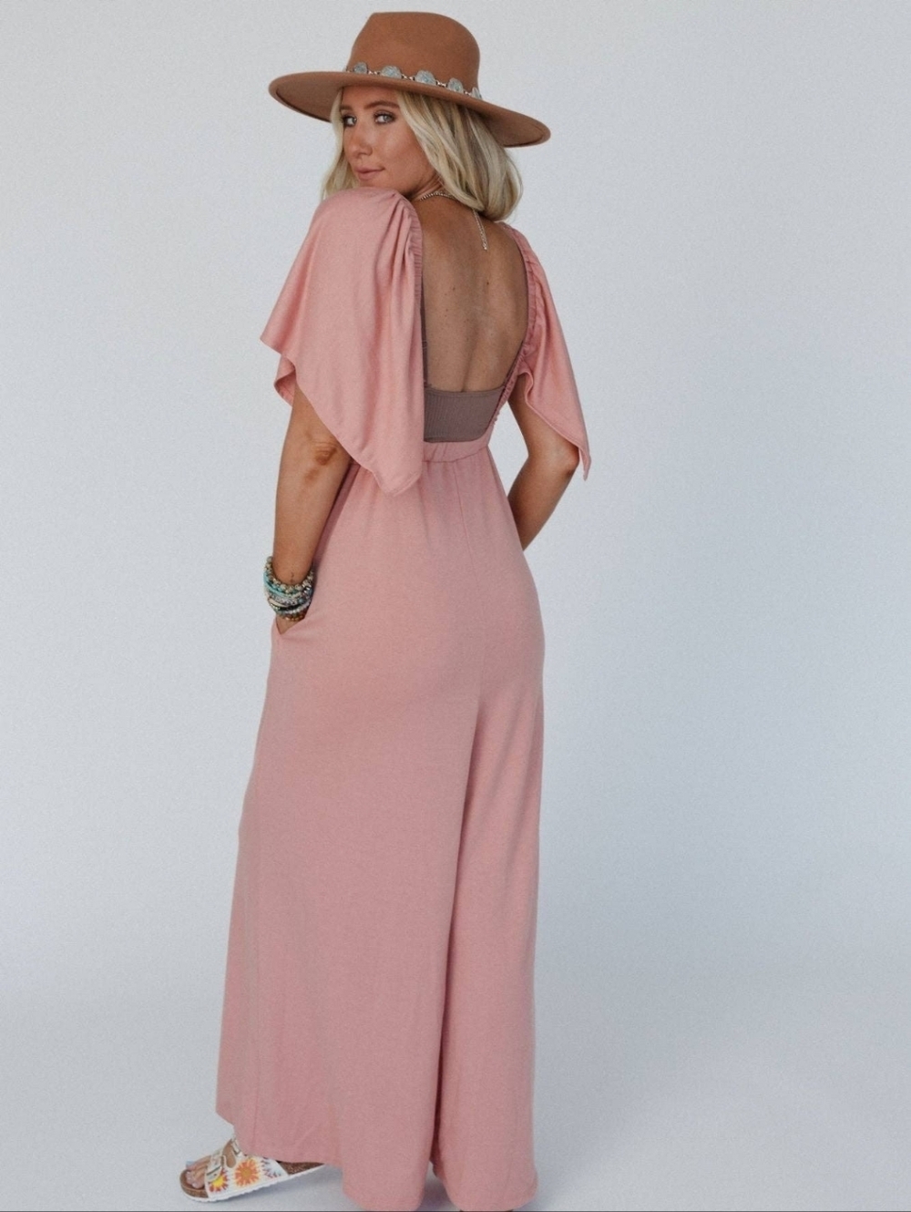 NWT Open Back Ruffle Jumpsuit - In Shadow Blush - Picture 5 of 9